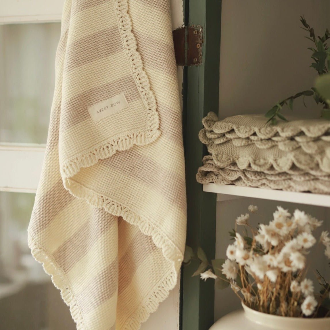 Buy Stripe Knit Blanket - Oat Melange | Blankets for kids by Learning Bugs UK
