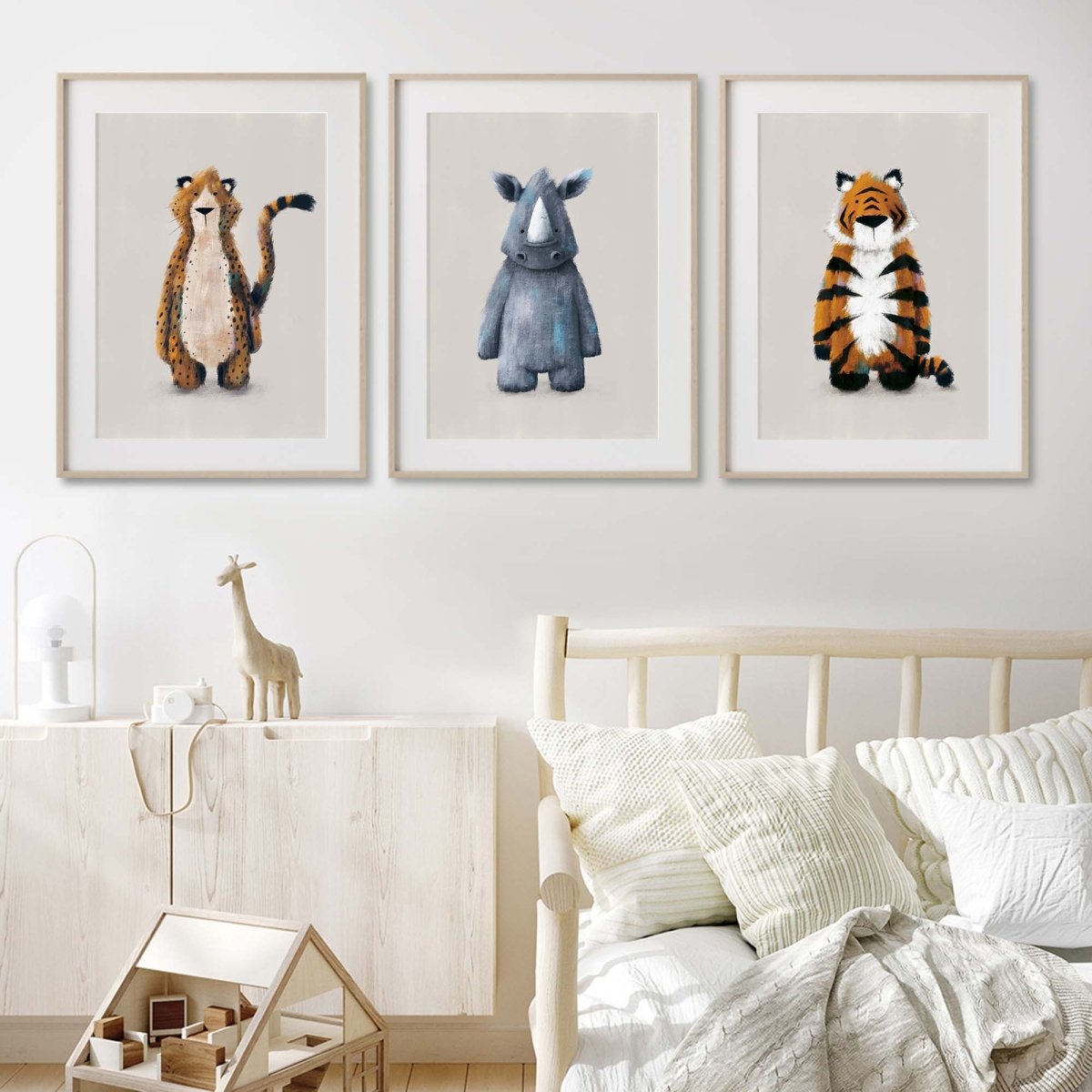 Neutral Jungle Safari Animal Nursery Prints Set of 3 – Print Sets for children, available at Learning Bugs UK