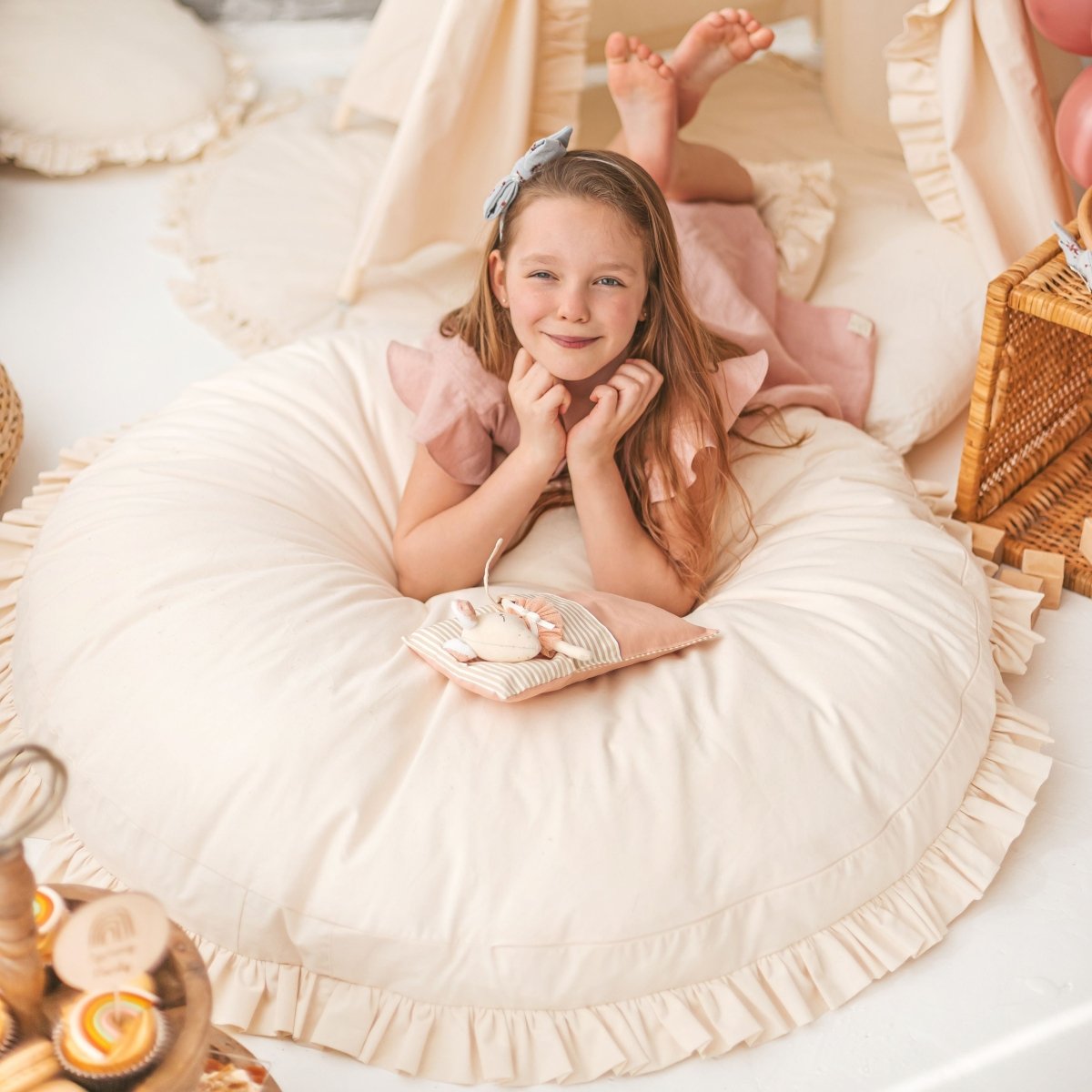 MINICAMP Large Floor Cushion with Ruffled Edges – Floor Pillows for children, available at Learning Bugs UK