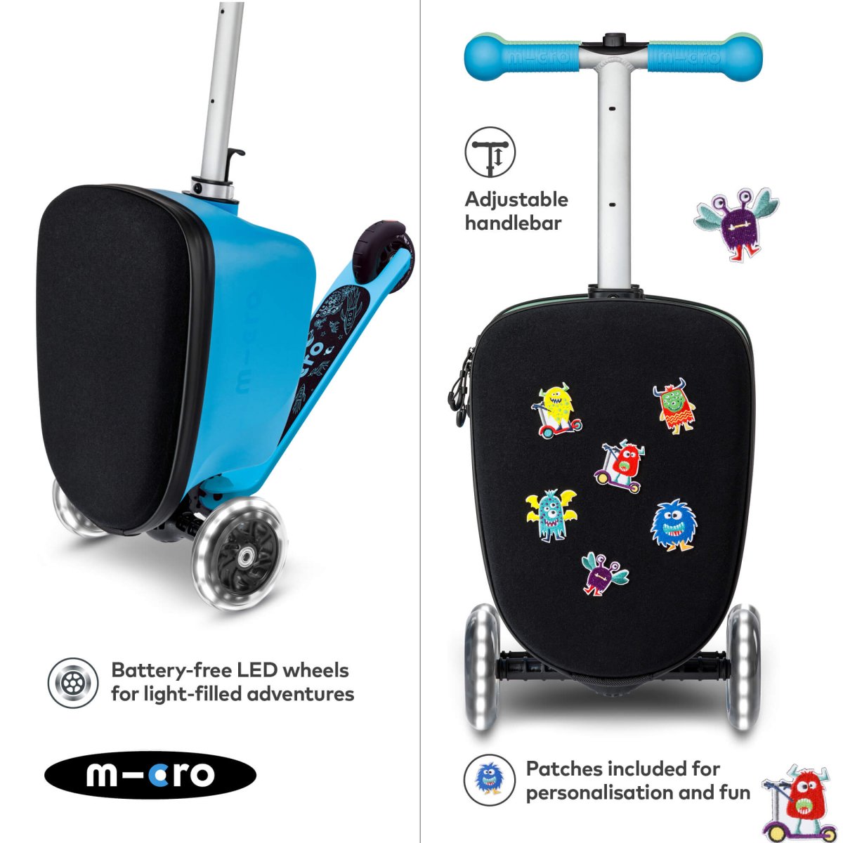 Micro Scooters Mini Micro LED Luggage – Suitcase Scooters for children, available at Learning Bugs UK