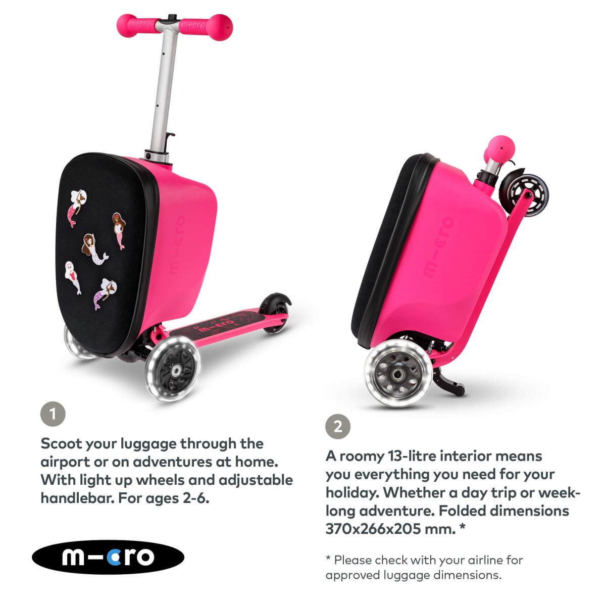 Micro Scooters Mini Micro LED Luggage – Suitcase Scooters for children, available at Learning Bugs UK