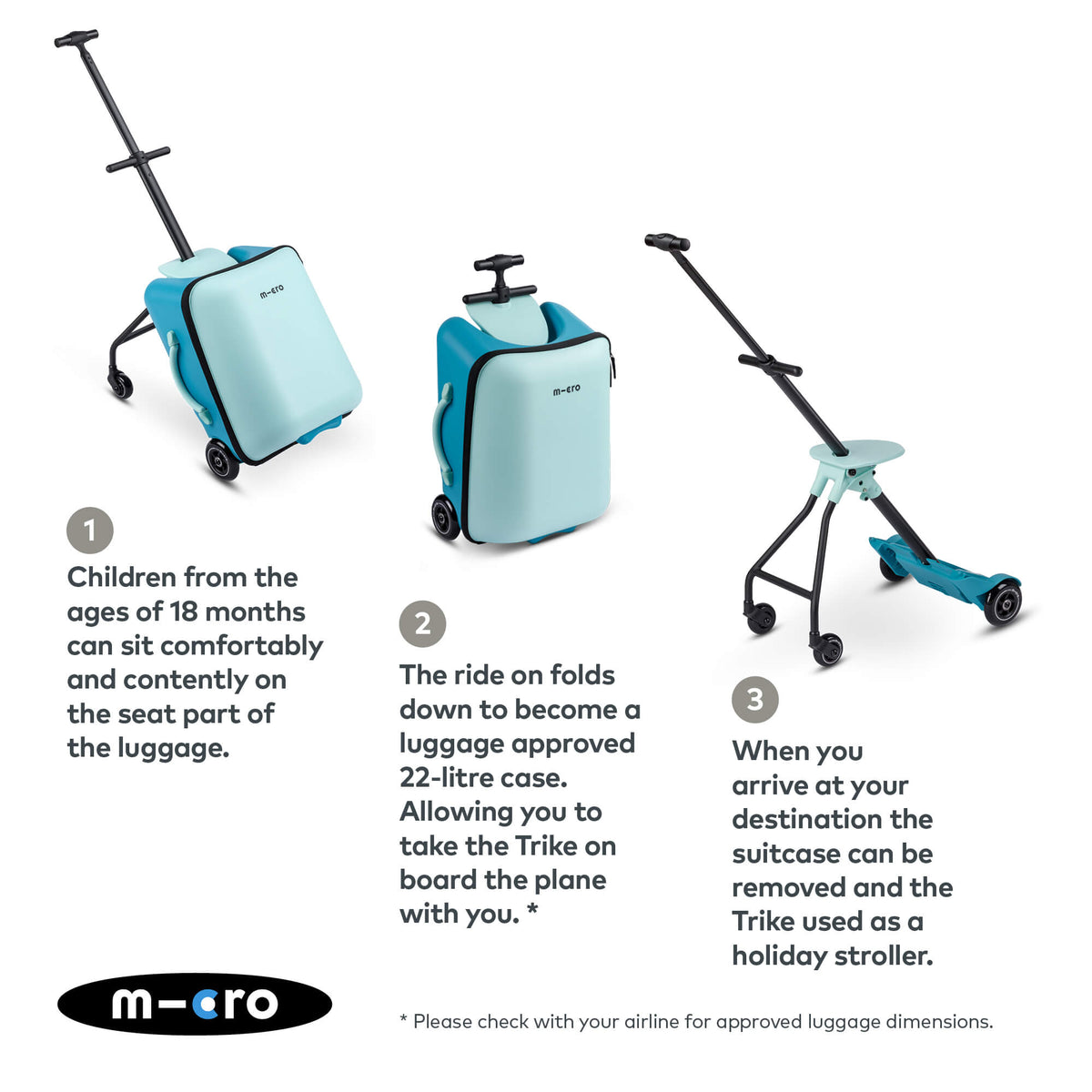 Micro Scooters Eazy Ride On Luggage – Suitcase Scooters for children, available at Learning Bugs UK