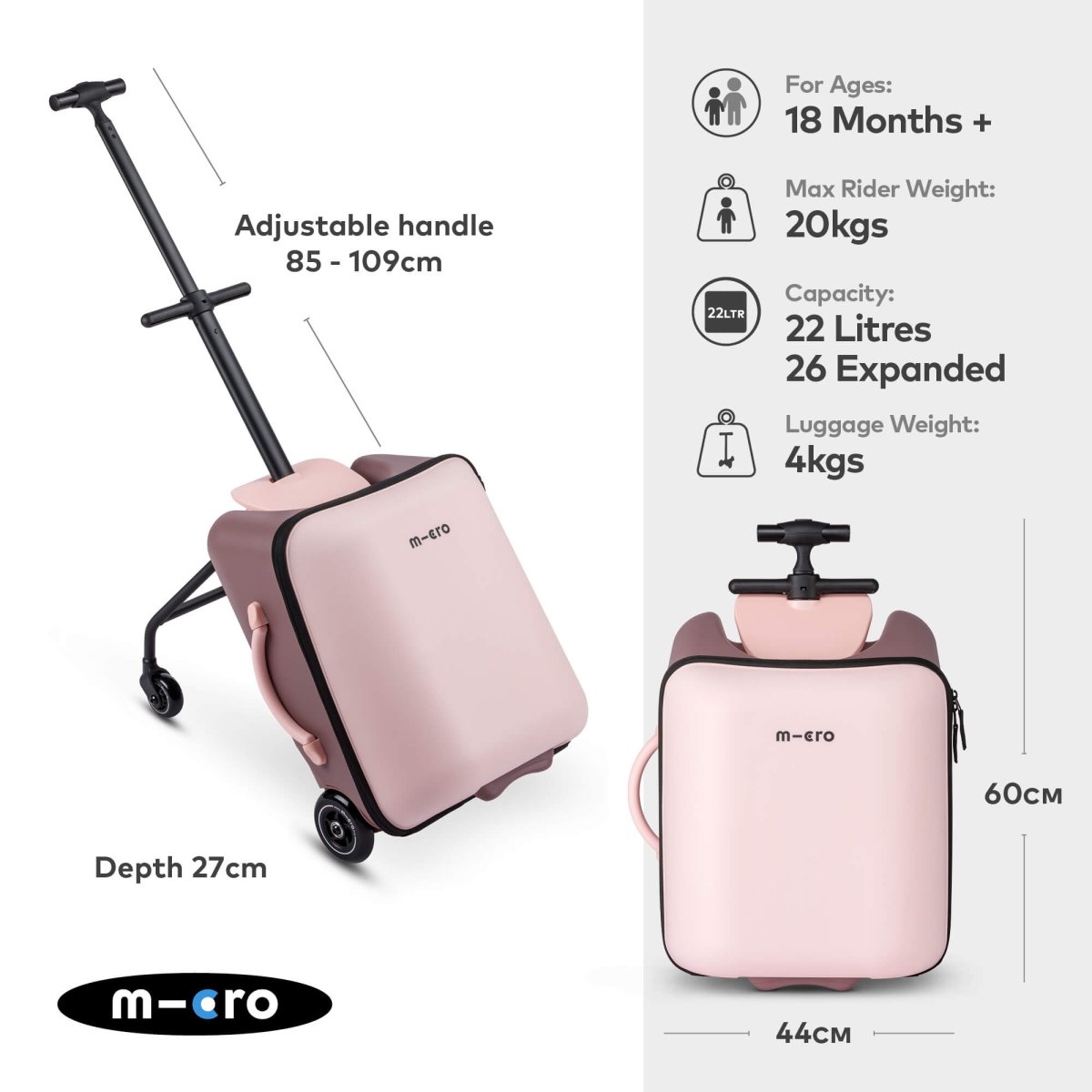 Micro Scooters Eazy Ride On Luggage – Suitcase Scooters for children, available at Learning Bugs UK