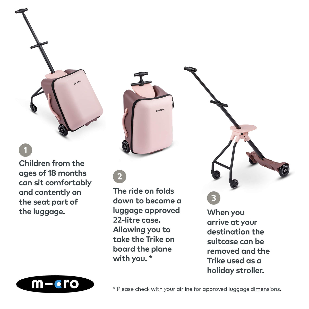 Micro Scooters Eazy Ride On Luggage – Suitcase Scooters for children, available at Learning Bugs UK