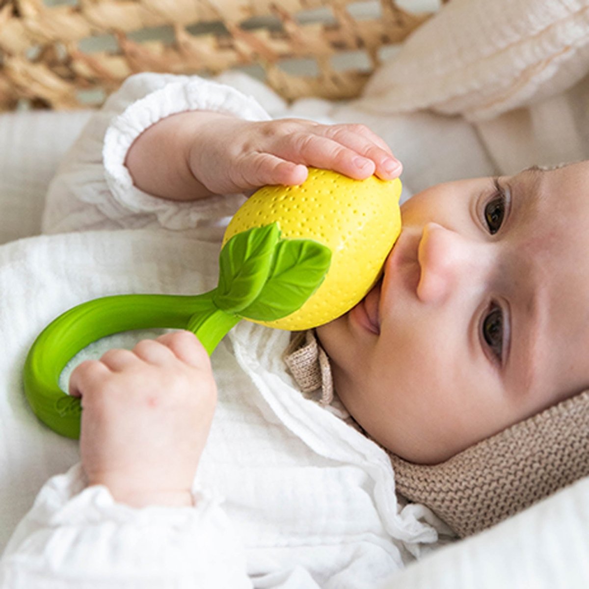 Oli & Carol Lemon Baby Rattle & Teether – Baby Rattles for children, available at Learning Bugs UK