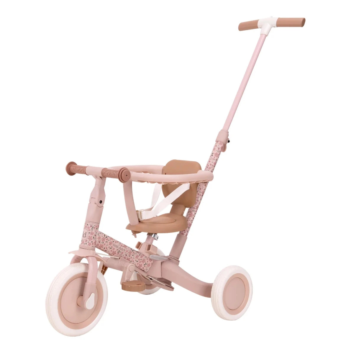 Little Dutch 4 in 1 Trike with Push Bar - Fairy Floral Pink – Trike for children, available at Learning Bugs UK