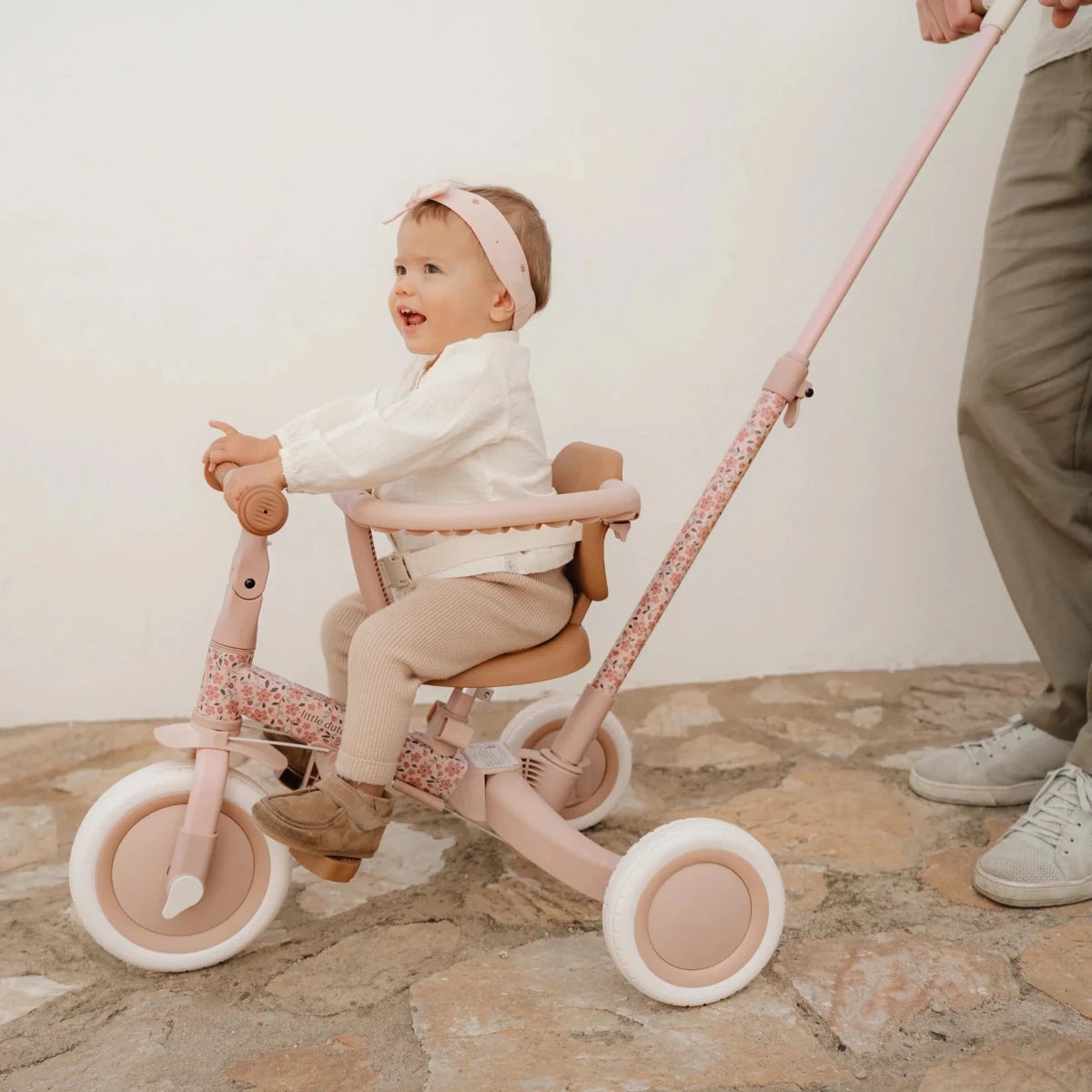 Little Dutch 4 in 1 Trike with Push Bar - Fairy Floral Pink – Trike for children, available at Learning Bugs UK