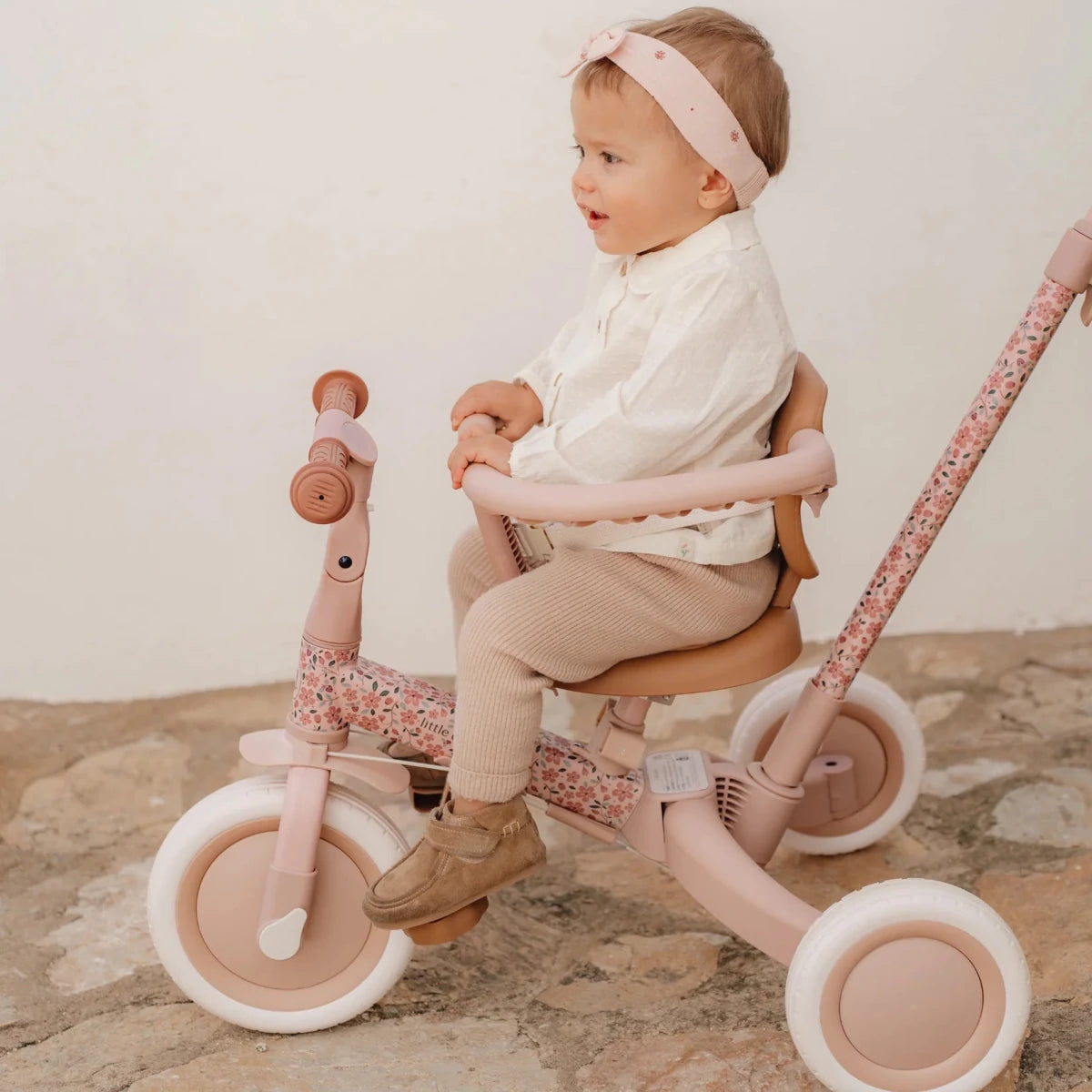 Little Dutch 4 in 1 Trike with Push Bar - Fairy Floral Pink – Trike for children, available at Learning Bugs UK