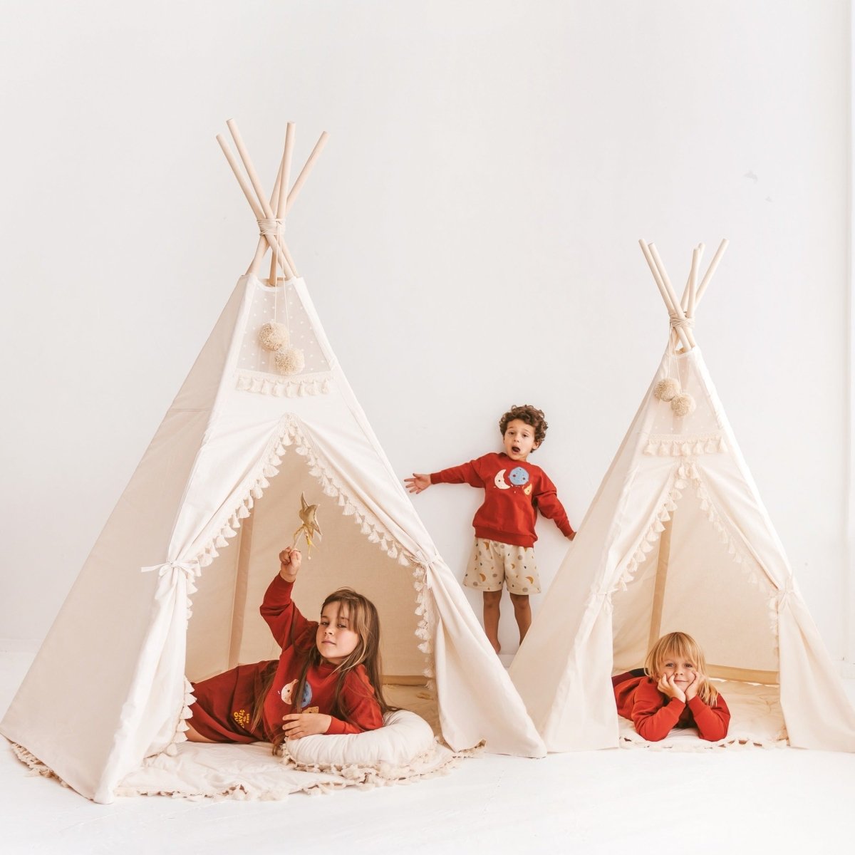 MINICAMP Extra Large Indoor Teepee Tent with Tassels Decor – XL Teepees for children, available at Learning Bugs UK