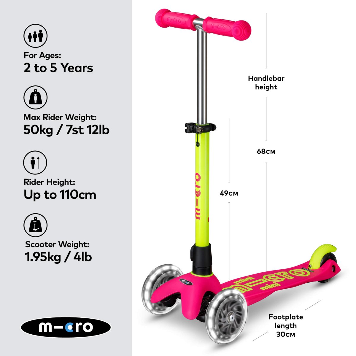 Micro Scooters Mini Micro Scooter Deluxe LED – Scooters for children, available at Learning Bugs UK