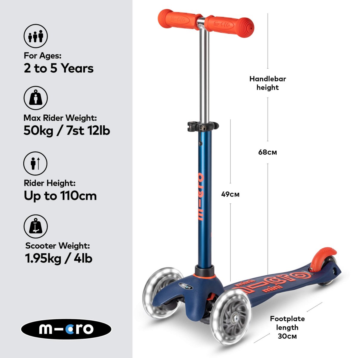 Micro Scooters Mini Micro Scooter Deluxe LED – Scooters for children, available at Learning Bugs UK