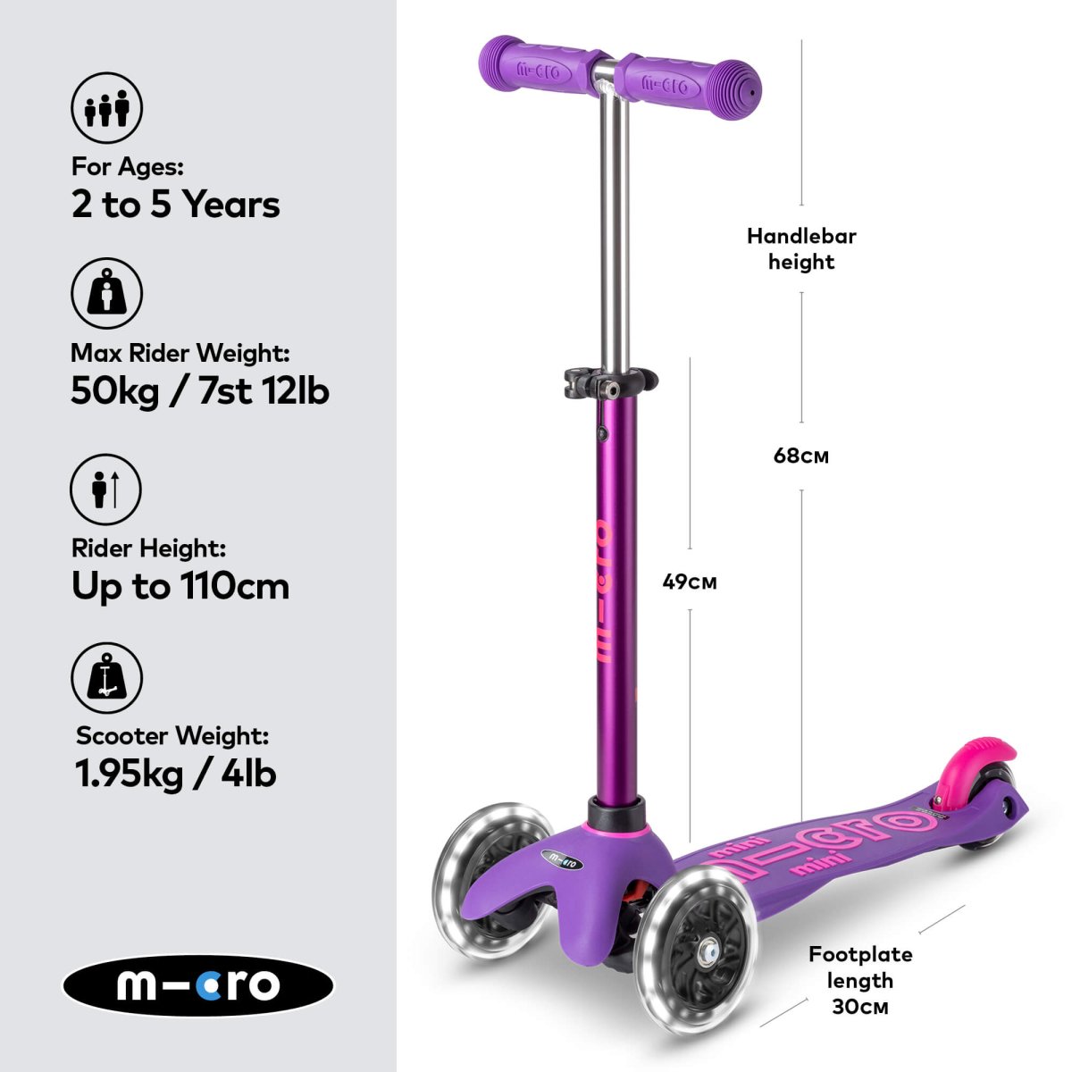 Micro Scooters Mini Micro Scooter Deluxe LED – Scooters for children, available at Learning Bugs UK