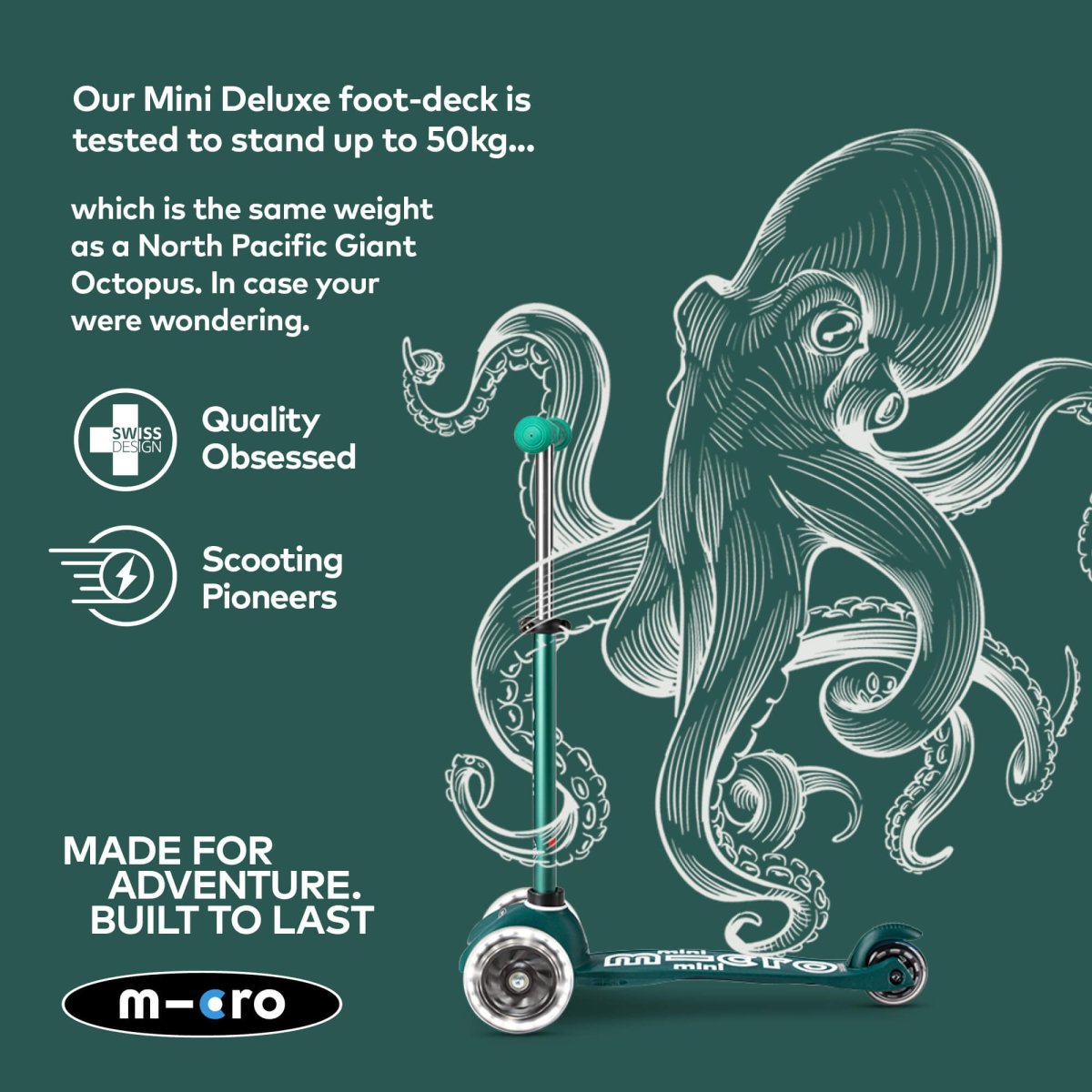Mini Micro Scooter Deluxe ECO LED - Green – for children, available at Learning Bugs UK