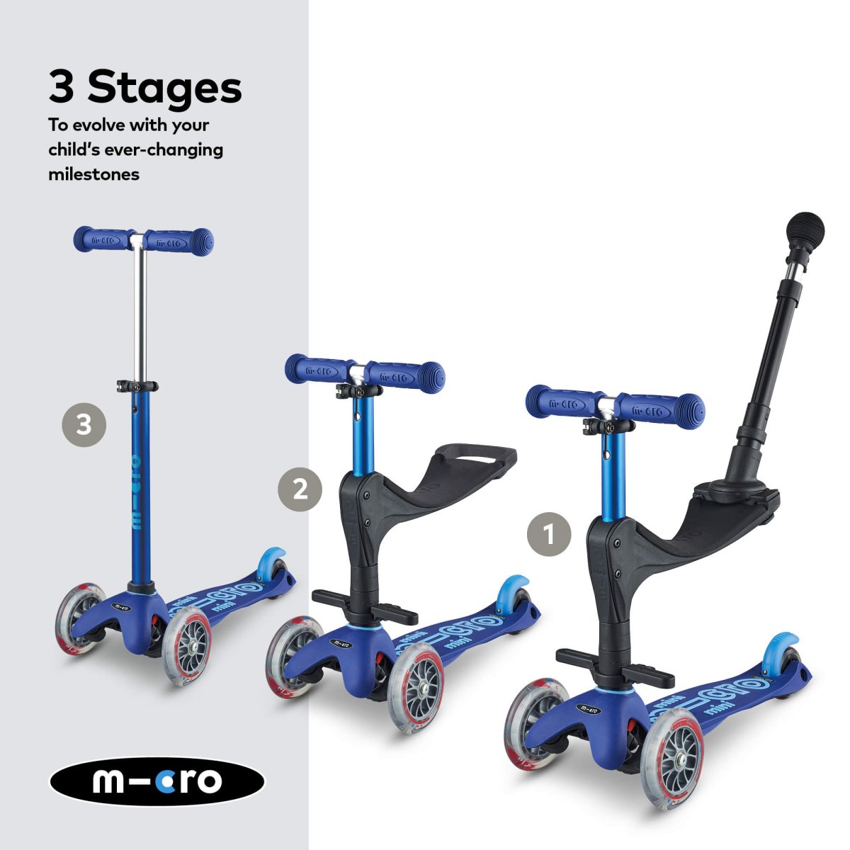 Micro Scooters Mini Micro 3-in-1 Deluxe Plus Scooter – Scooters for children, available at Learning Bugs UK