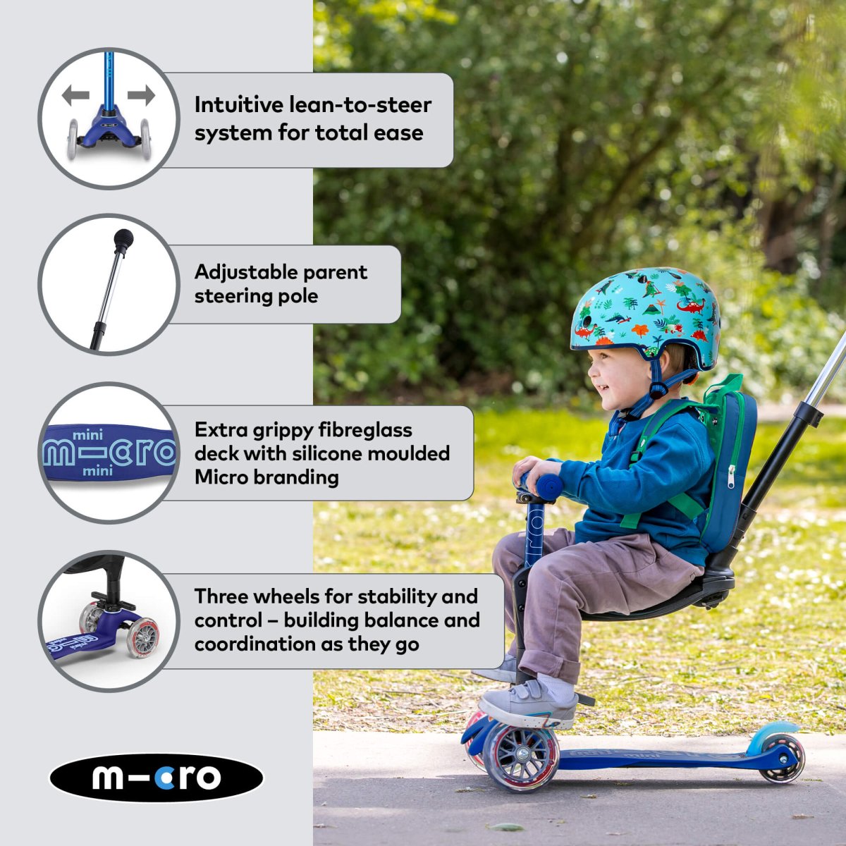 Micro Scooters Mini Micro 3-in-1 Deluxe Plus Scooter – Scooters for children, available at Learning Bugs UK