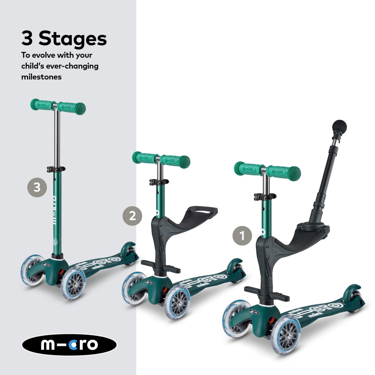 Mini Micro 3-in-1 Deluxe Plus Scooter – for children, available at Learning Bugs UK