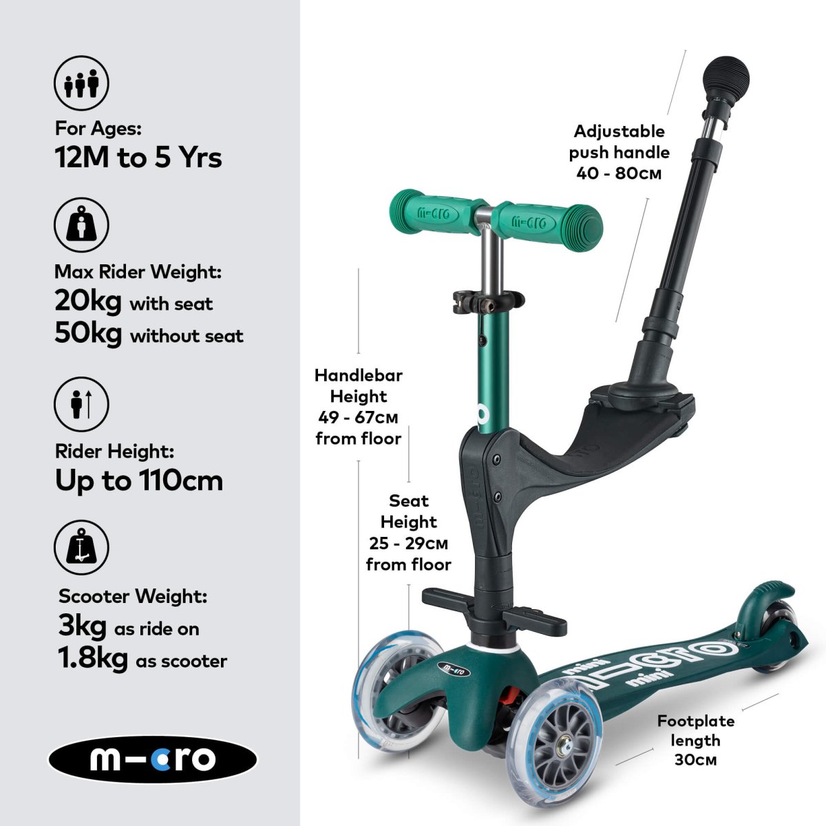 Mini Micro 3-in-1 Deluxe Plus Scooter – for children, available at Learning Bugs UK