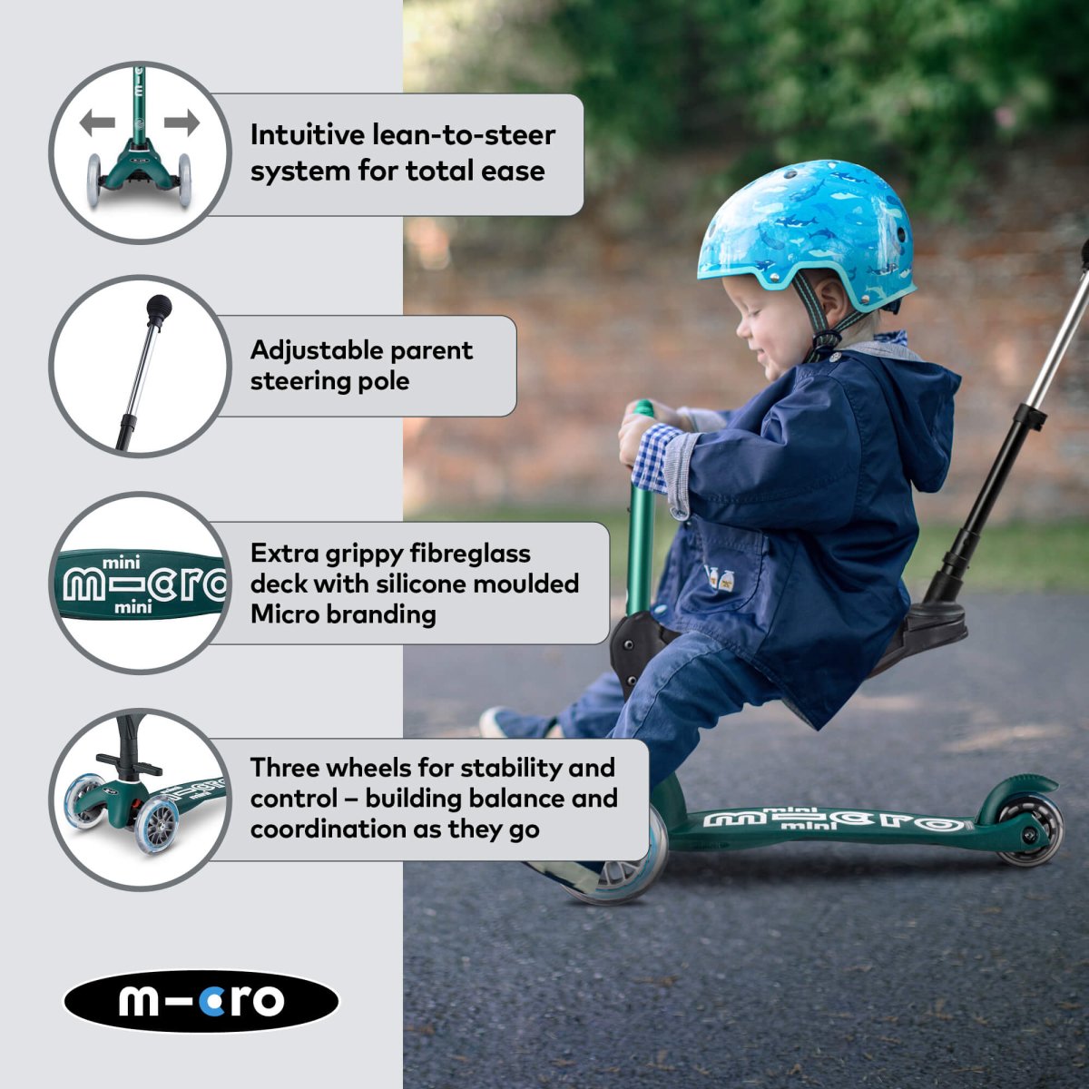 Mini Micro 3-in-1 Deluxe Plus Scooter – for children, available at Learning Bugs UK