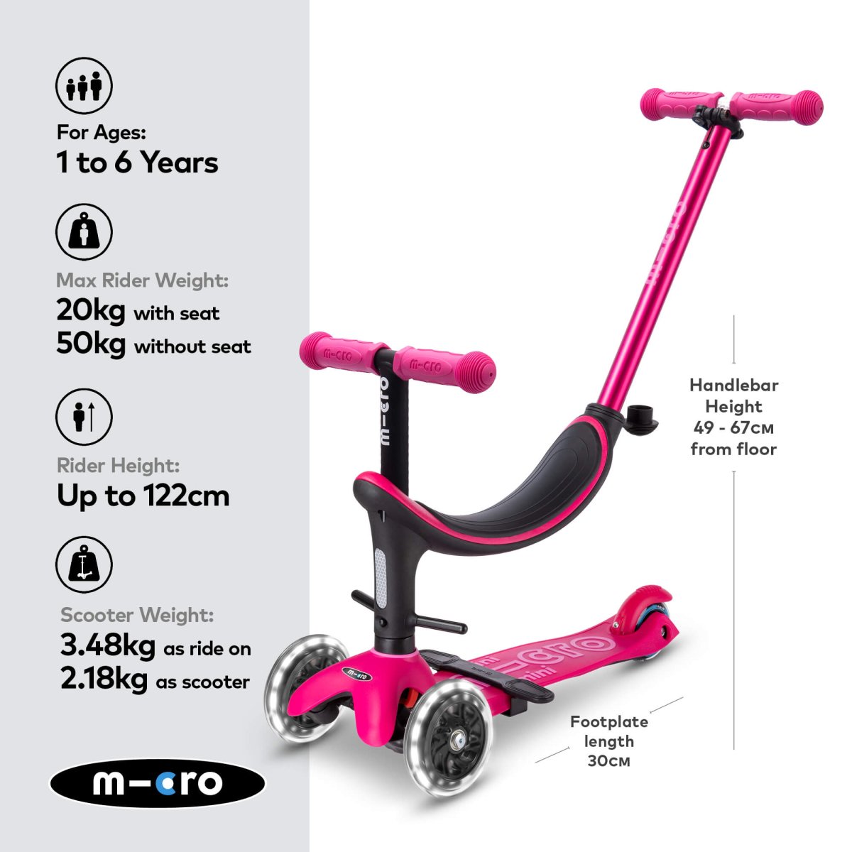 Micro Scooters Mini Micro 4-in-1 Mini 2 Grow Scooter – Scooters for children, available at Learning Bugs UK