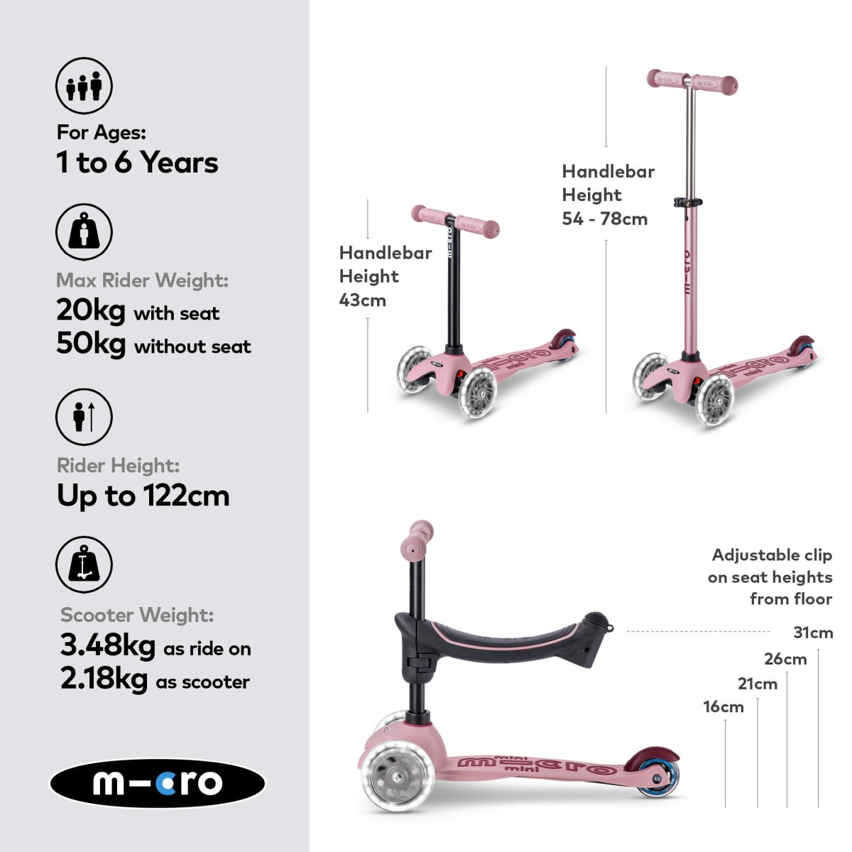 Micro Scooters Mini Micro 4-in-1 Mini 2 Grow Scooter – Scooters for children, available at Learning Bugs UK