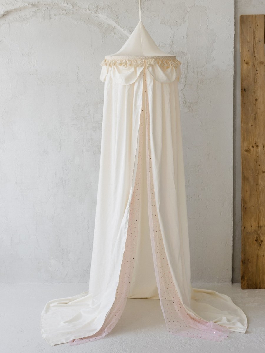 MINICAMP Kids Bed Canopy with Tulle & Tassels in Cream – Teepees for children, available at Learning Bugs UK
