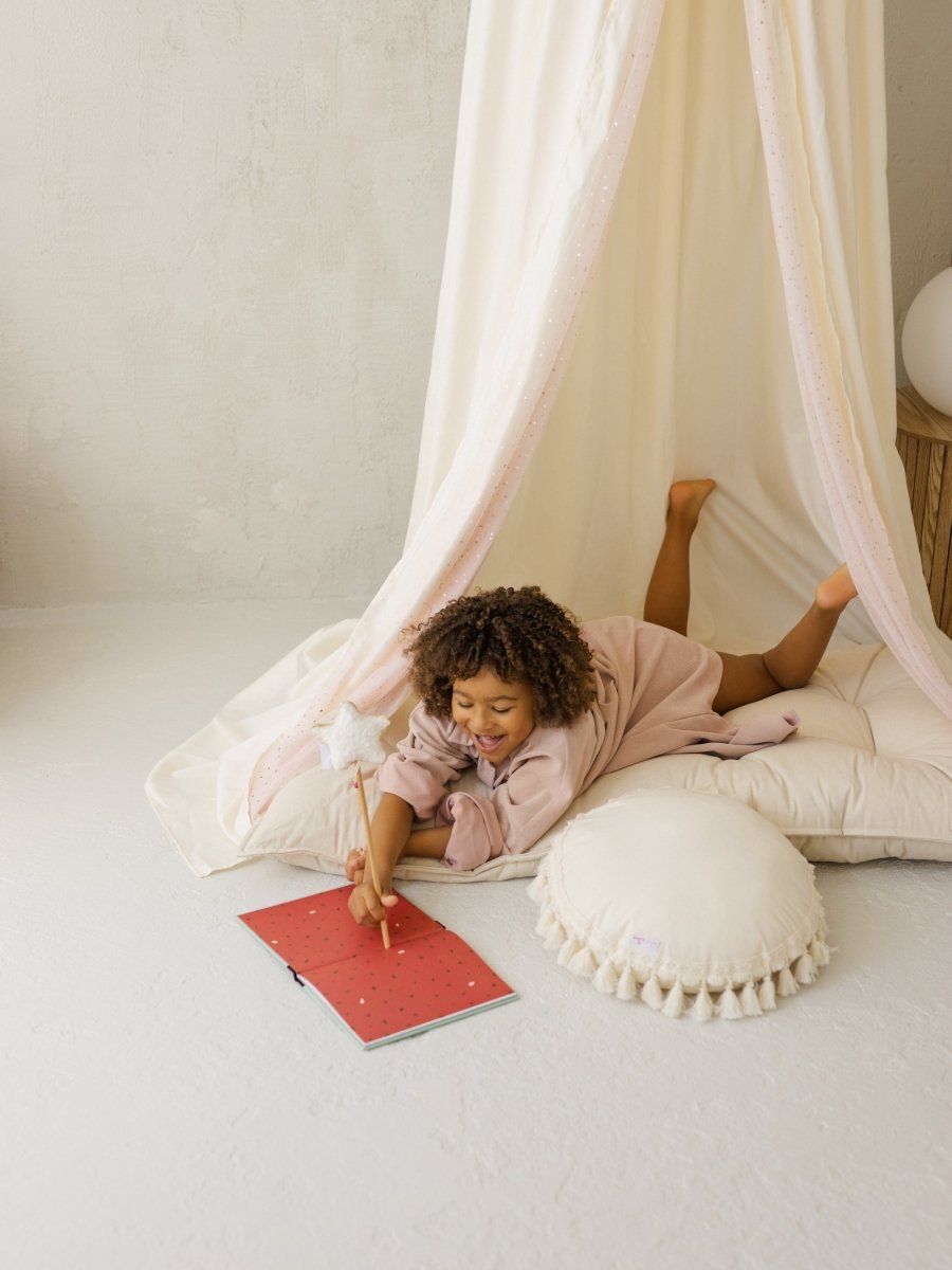 MINICAMP Kids Bed Canopy with Tulle & Tassels in Cream – Teepees for children, available at Learning Bugs UK