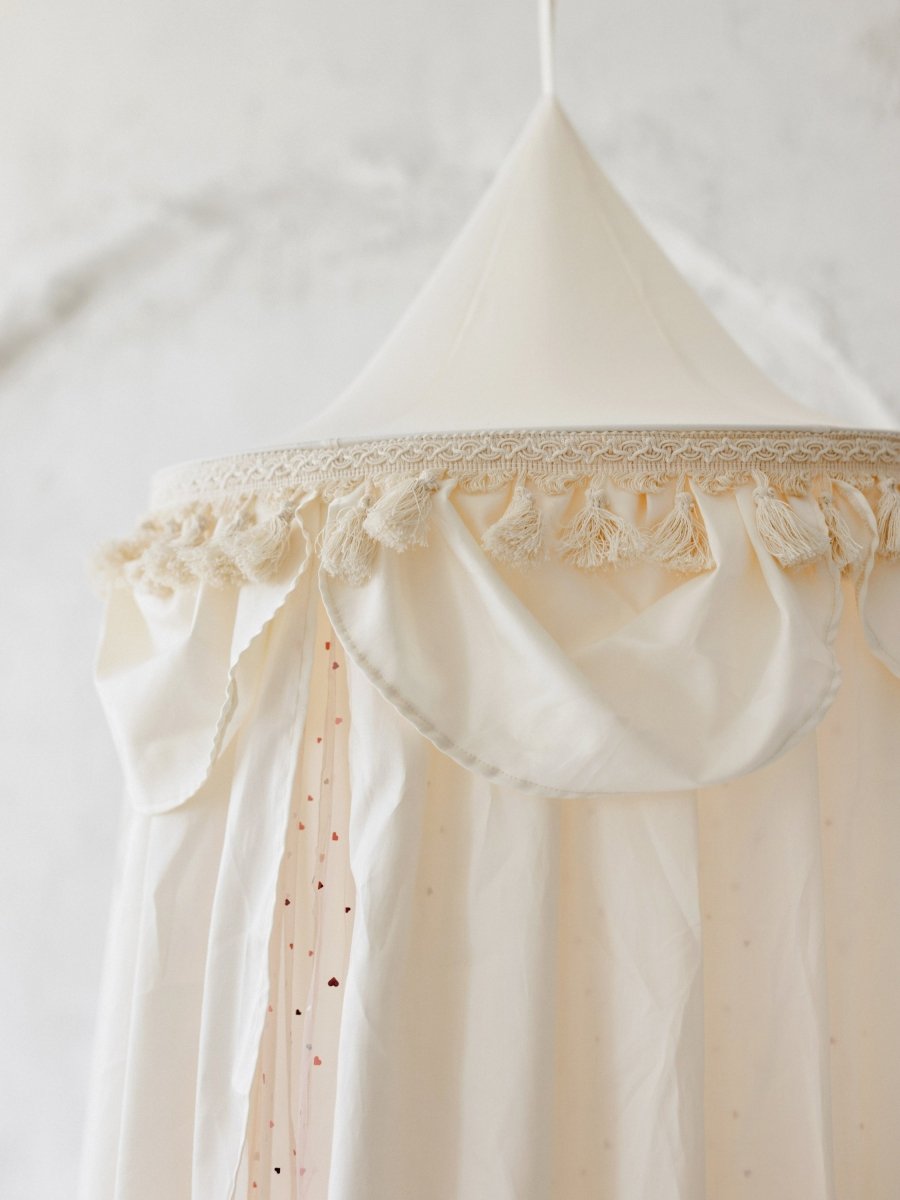 MINICAMP Kids Bed Canopy with Tulle & Tassels in Cream – Teepees for children, available at Learning Bugs UK