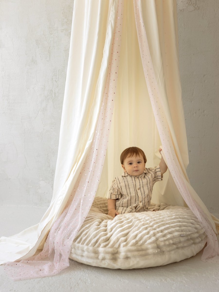MINICAMP Kids Bed Canopy with Tulle & Tassels in Cream – Teepees for children, available at Learning Bugs UK