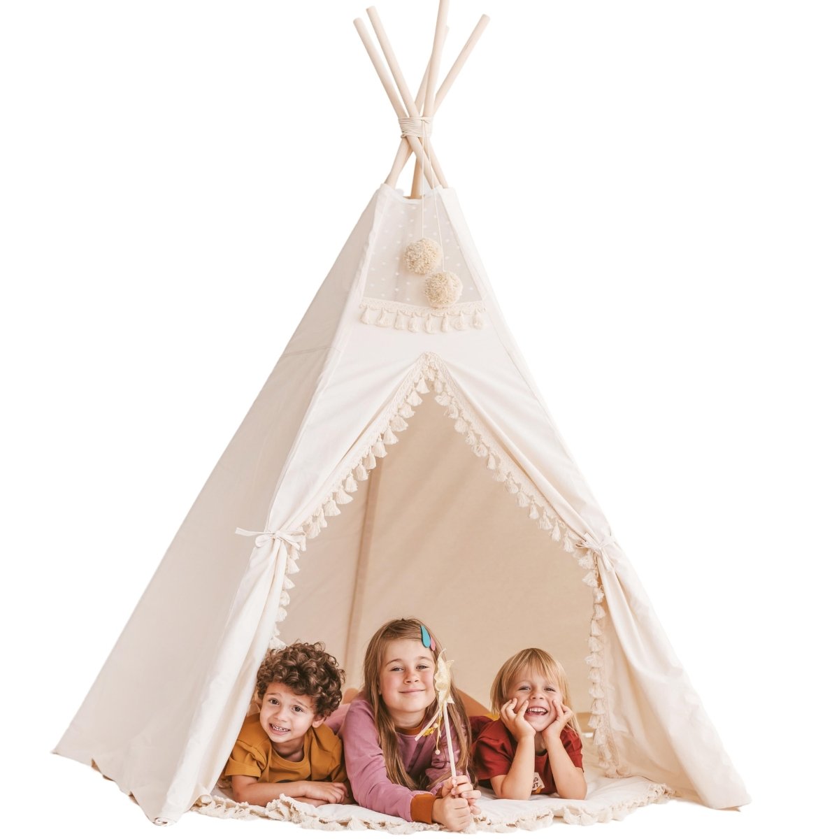MINICAMP Extra Large Indoor Teepee Tent with Tassels Decor – XL Teepees for children, available at Learning Bugs UK