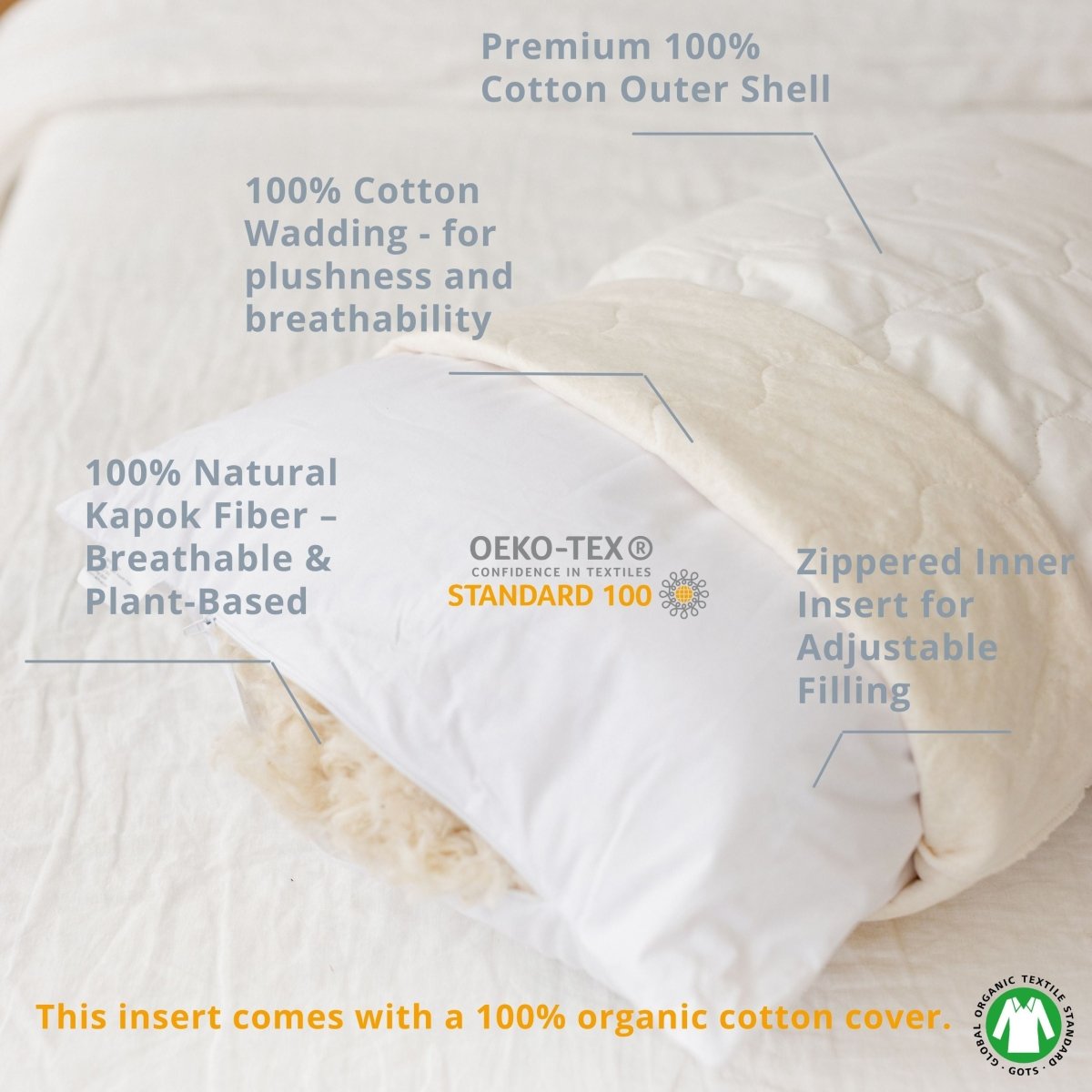 MINICAMP Full Body Pillow for Sleeping & Lumbar Support with Organic Cover in Milk White – Lumbar Pillows for children, available at Learning Bugs UK