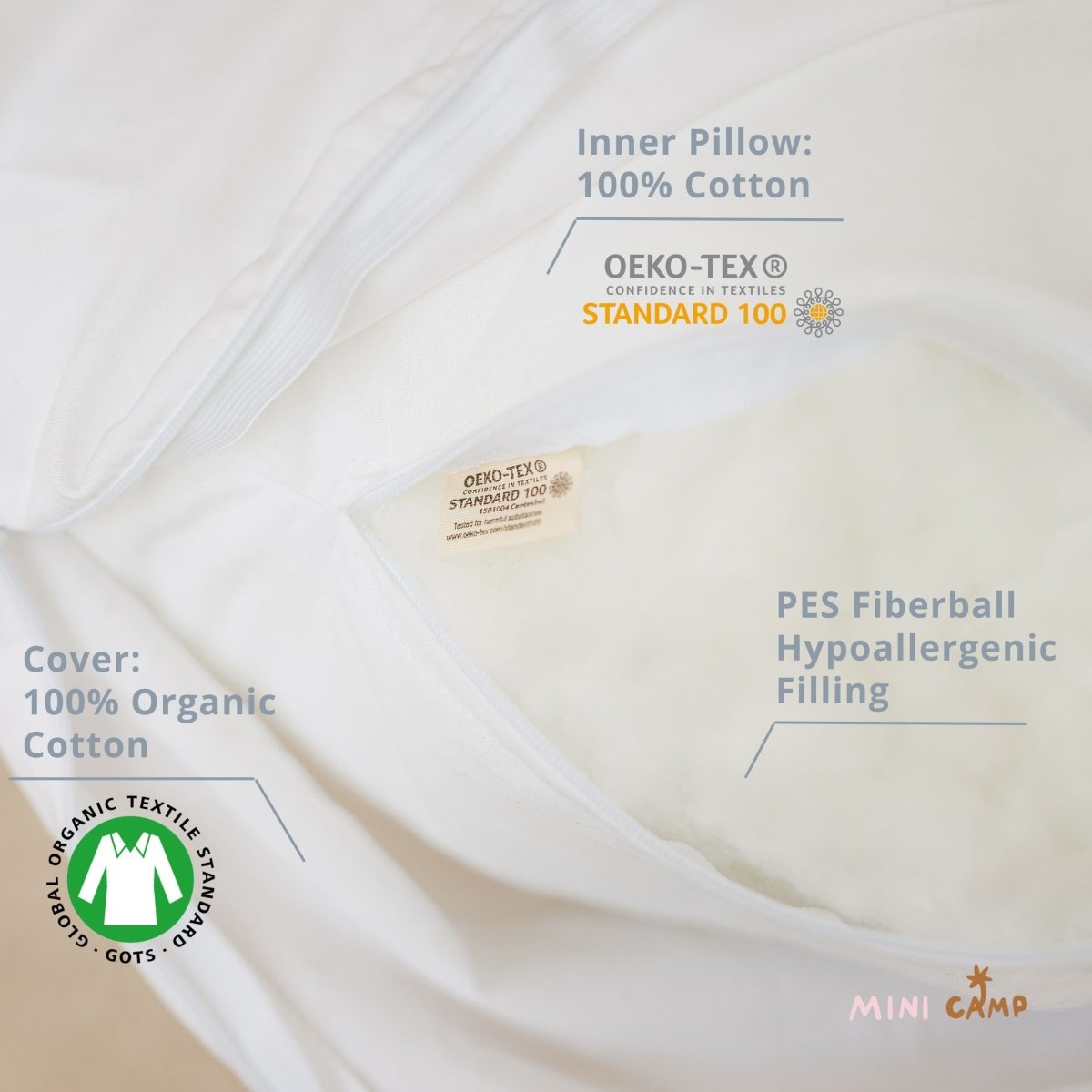 MINICAMP Full Body Pillow for Sleeping & Lumbar Support with Organic Cover in Milk White – Lumbar Pillows for children, available at Learning Bugs UK
