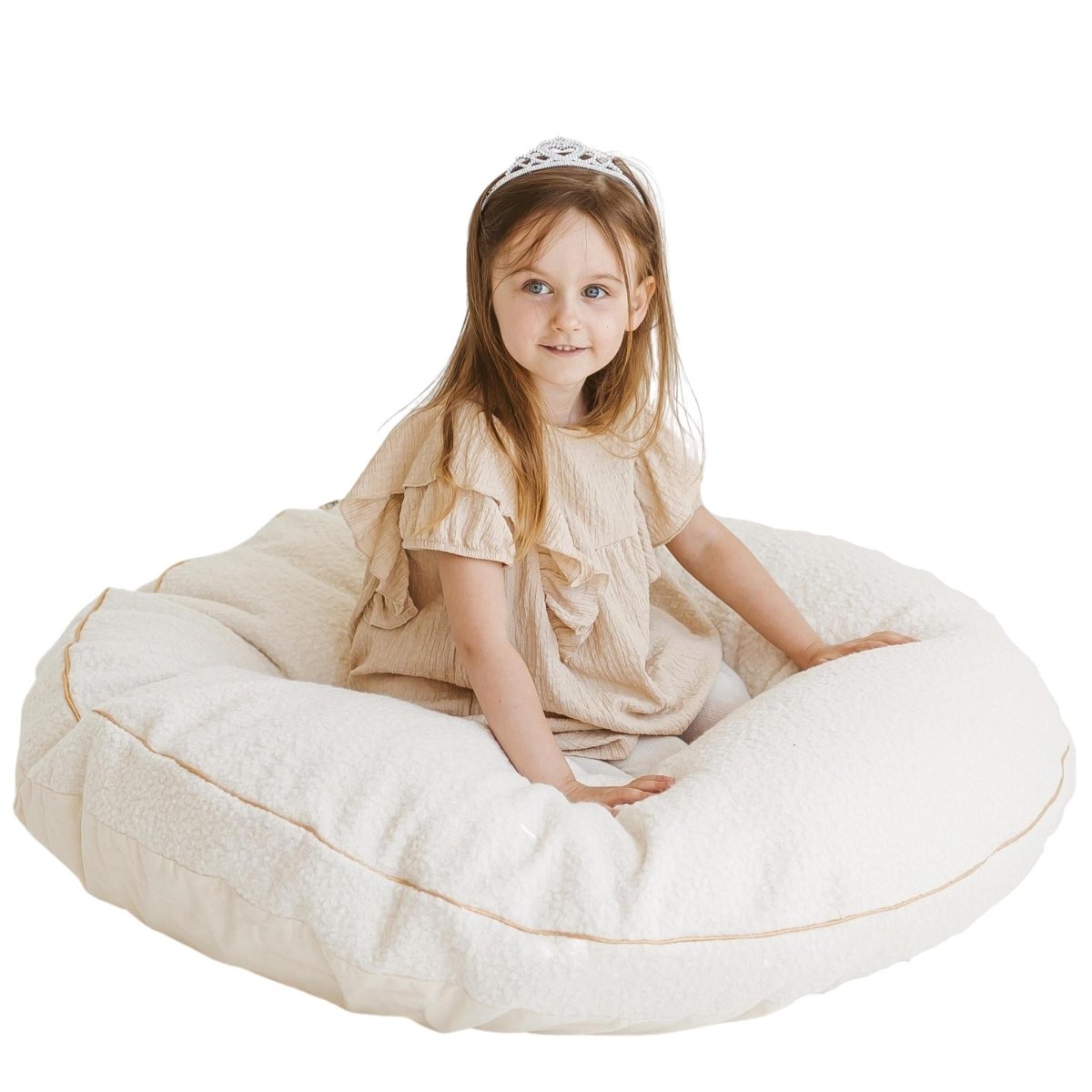 MINICAMP Boucle Fabric Kids Floor Cushion in Ecru – Floor Pillows for children, available at Learning Bugs UK