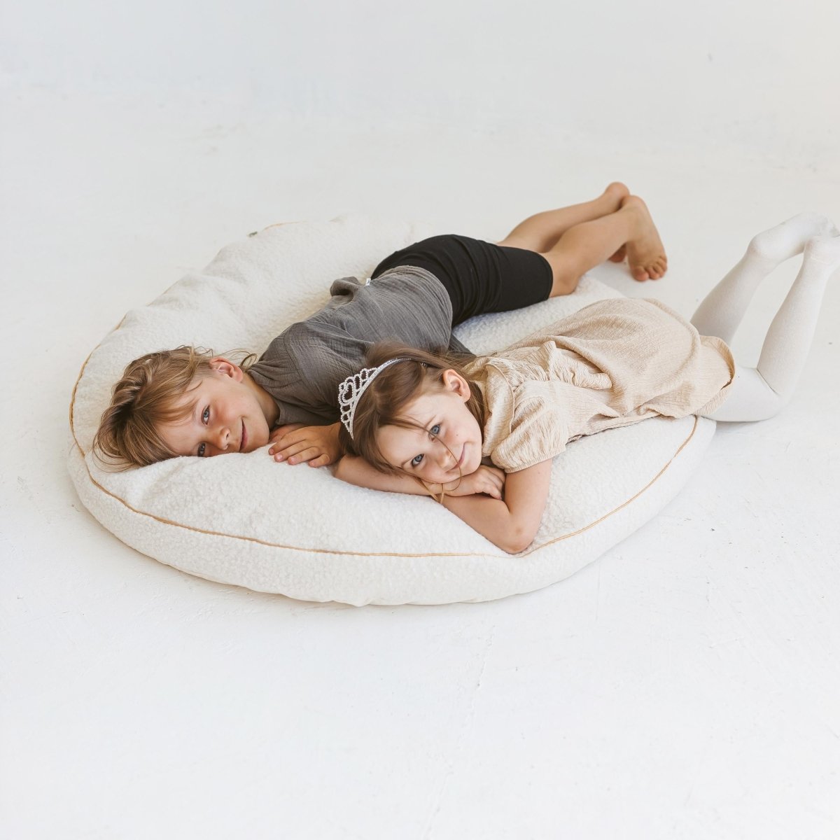 MINICAMP Boucle Fabric Kids Floor Cushion in Ecru – Floor Pillows for children, available at Learning Bugs UK