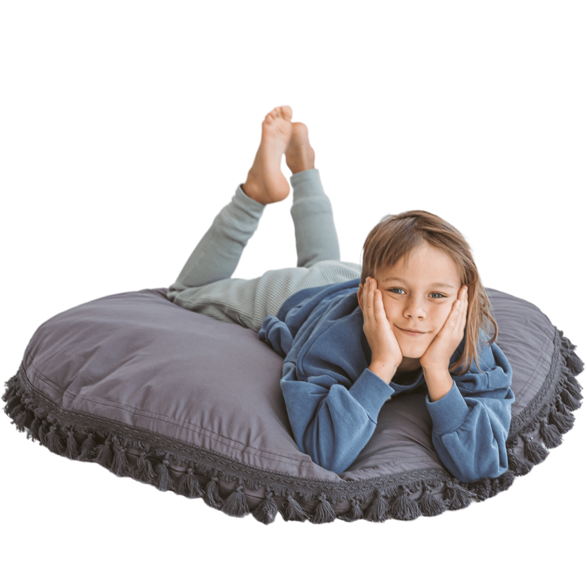 MINICAMP Large Floor Cushion with Tassels in Grey – Floor Pillows for children, available at Learning Bugs UK