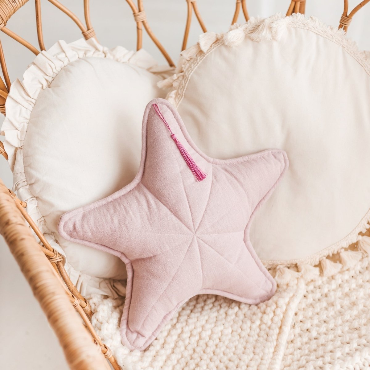 MINICAMP Linen Sea Star Pillow – Pink Throw Pillow for Coastal & Beach Decor – Decorative Pillows for children, available at Learning Bugs UK