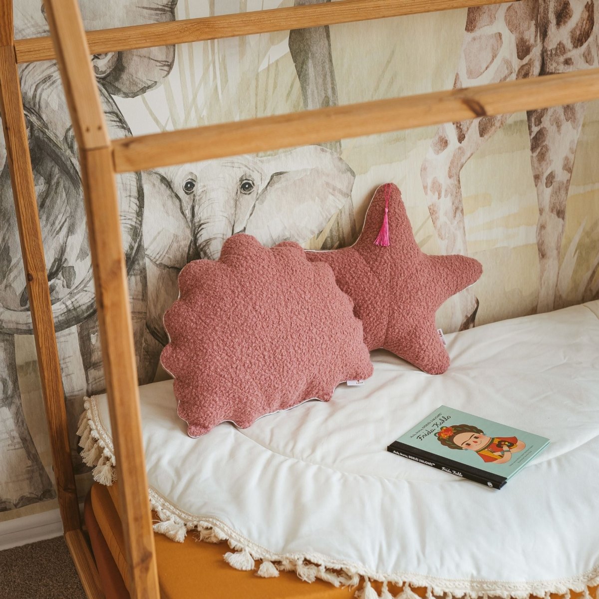 MINICAMP Rose Boucle Sea Shell Pillow with Chic Metallic Trim – Decorative Pillows for children, available at Learning Bugs UK