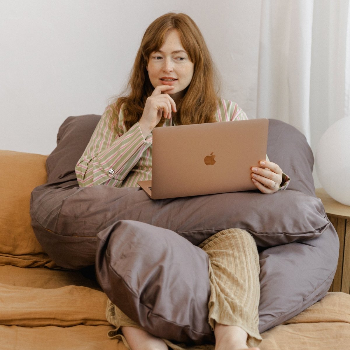 MINICAMP U-Shaped Comfort Pillow with Natural Sateen Cotton Cover in Cacao | Kapok & Latex Blend or PES Filling – Body Pillows U Shaped for children, available at Learning Bugs UK