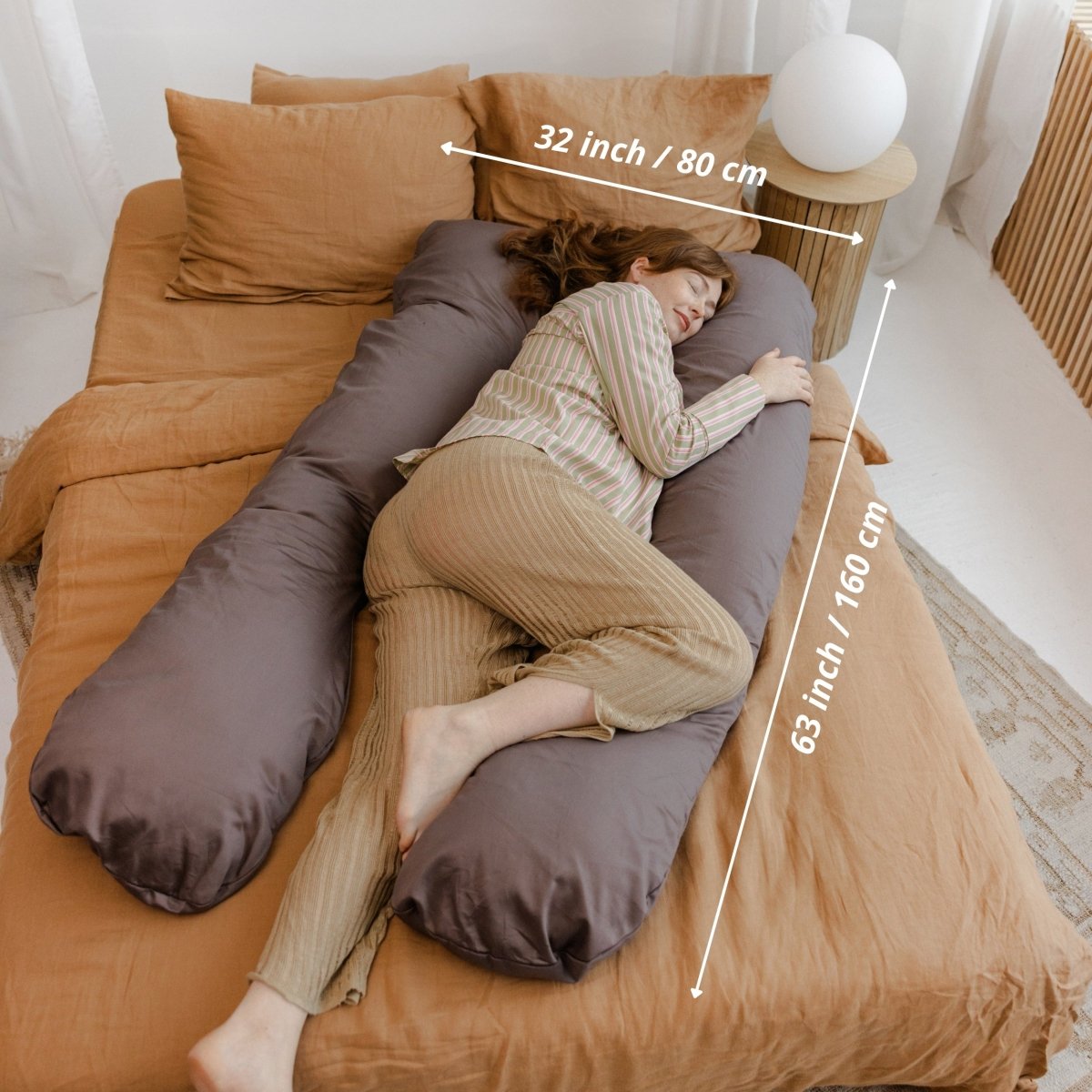 MINICAMP U-Shaped Comfort Pillow with Natural Sateen Cotton Cover in Cacao | Kapok & Latex Blend or PES Filling – Body Pillows U Shaped for children, available at Learning Bugs UK