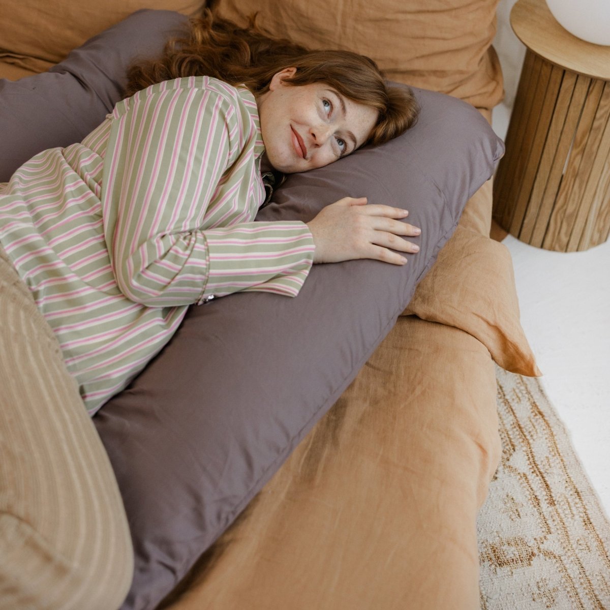 MINICAMP U-Shaped Comfort Pillow with Natural Sateen Cotton Cover in Cacao | Kapok & Latex Blend or PES Filling – Body Pillows U Shaped for children, available at Learning Bugs UK