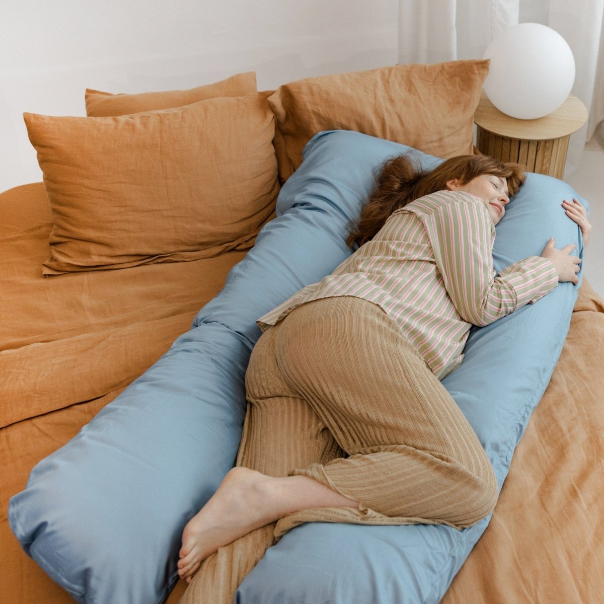 MINICAMP U-Shaped Pregnancy Pillow with Natural Sateen Cotton Cover in Stone Blue | Kapok & Latex Blend or PES Filling – Body Pillows U Shaped for children, available at Learning Bugs UK