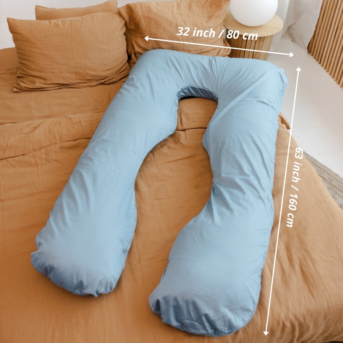 MINICAMP U-Shaped Pregnancy Pillow with Natural Sateen Cotton Cover in Stone Blue | Kapok & Latex Blend or PES Filling – Body Pillows U Shaped for children, available at Learning Bugs UK