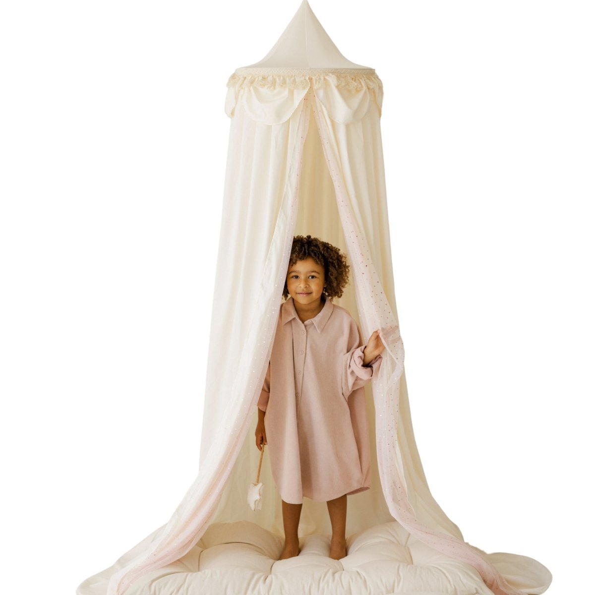 MINICAMP Kids Bed Canopy with Tulle & Tassels in Cream – Teepees for children, available at Learning Bugs UK