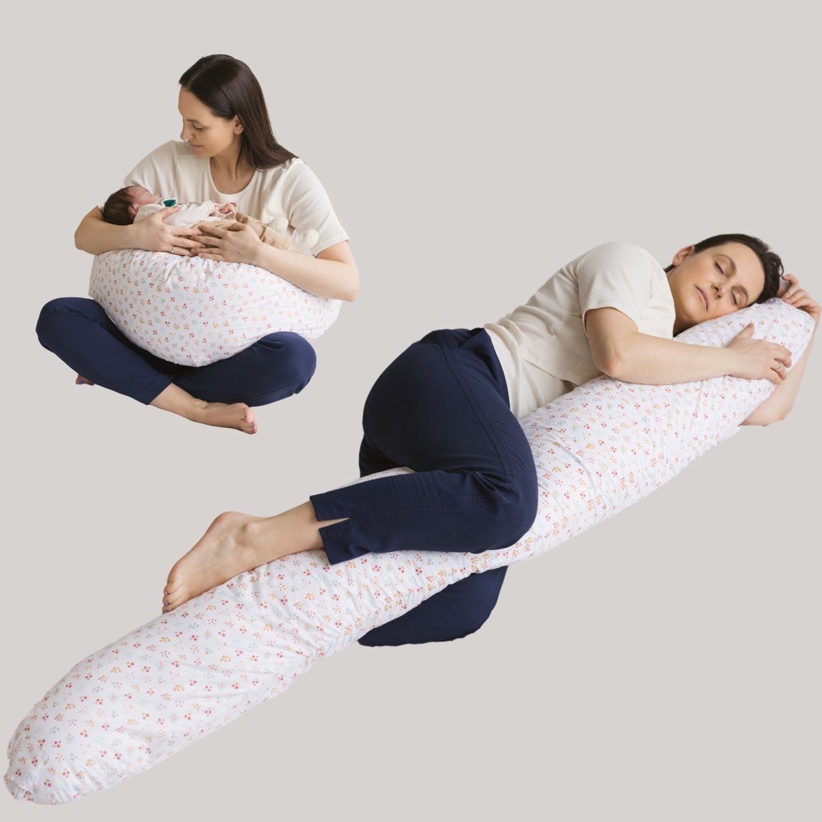 MINICAMP C-Shape Nursing & Maternity Pillow with Organic Milk White Cover | Kapok & Latex Blend or PES Filling – Nursing Pillows for children, available at Learning Bugs UK