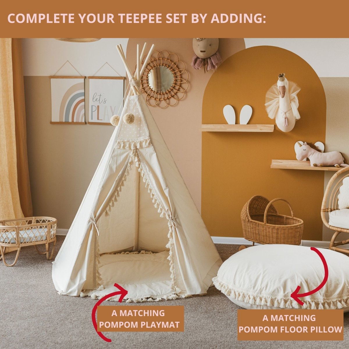 MINICAMP Boho Kids Teepee with Tassels – Teepees for children, available at Learning Bugs UK