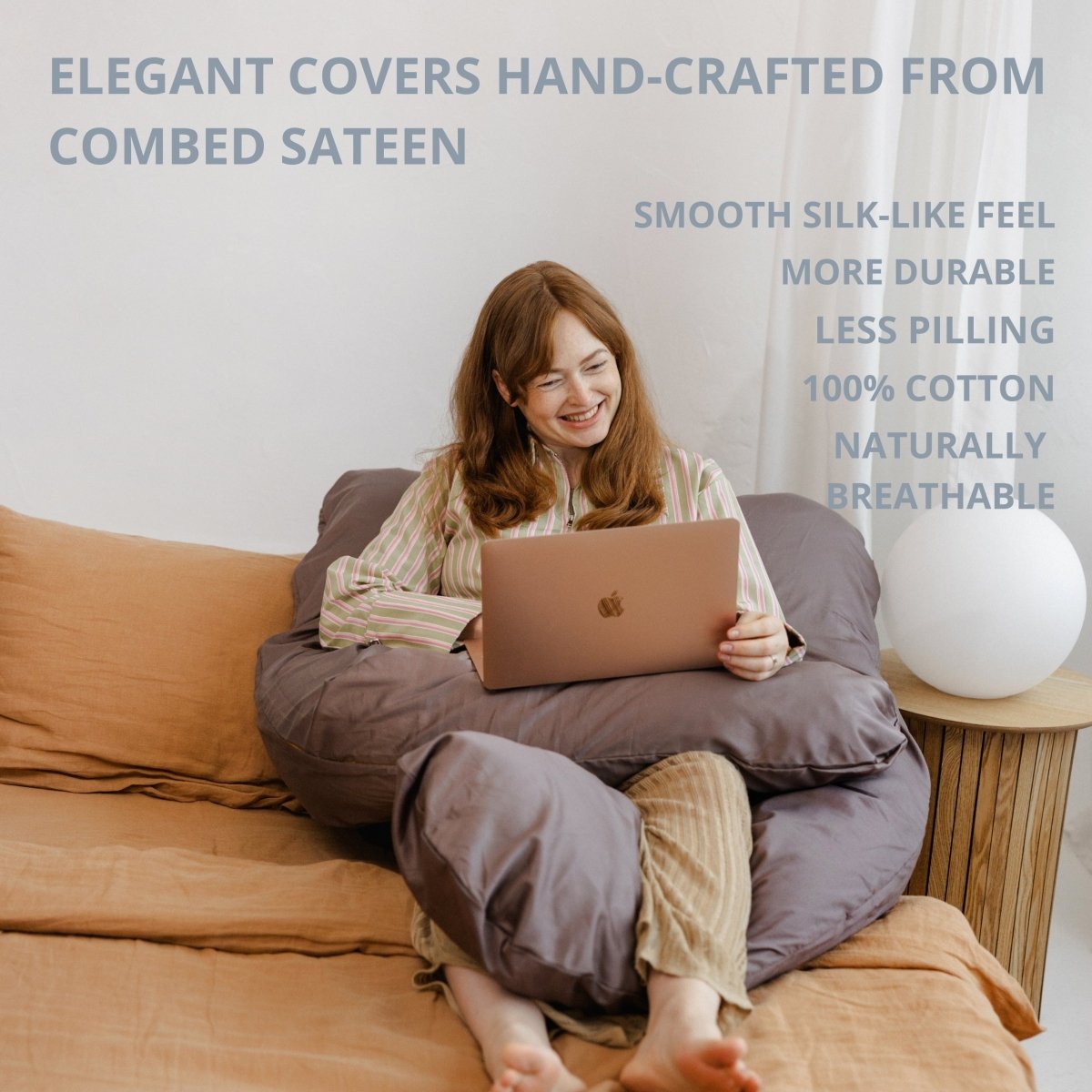 MINICAMP U-Shaped Comfort Pillow with Natural Sateen Cotton Cover in Cacao | Kapok & Latex Blend or PES Filling – Body Pillows U Shaped for children, available at Learning Bugs UK
