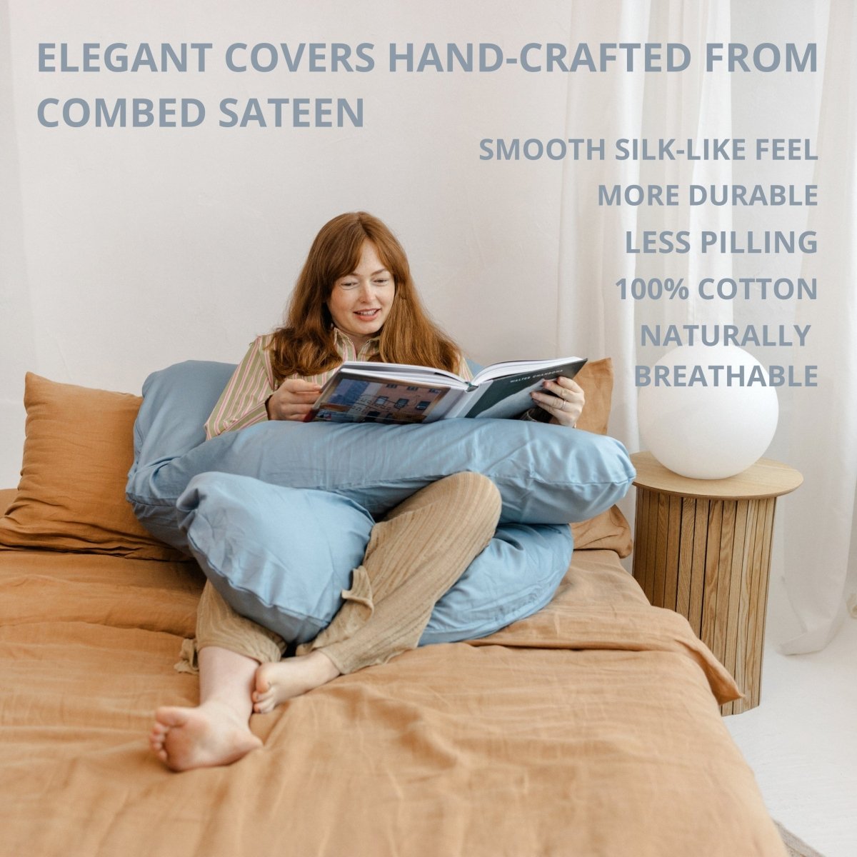 MINICAMP U-Shaped Pregnancy Pillow with Natural Sateen Cotton Cover in Stone Blue | Kapok & Latex Blend or PES Filling – Body Pillows U Shaped for children, available at Learning Bugs UK