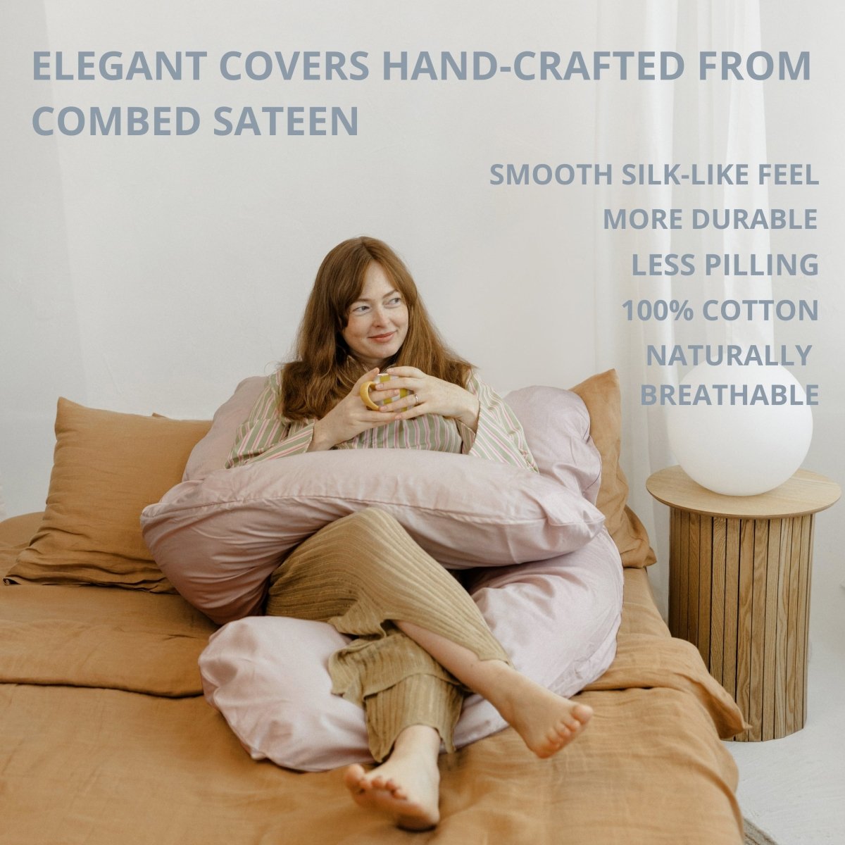 MINICAMP U-Shaped Maternity Pillow with Natural Sateen Cotton Cover in Shell Pink | Kapok & Latex Blend or PES Filling – Body Pillows U Shaped for children, available at Learning Bugs UK