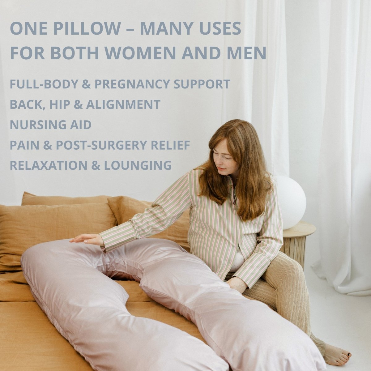 MINICAMP U-Shaped Maternity Pillow with Natural Sateen Cotton Cover in Shell Pink | Kapok & Latex Blend or PES Filling – Body Pillows U Shaped for children, available at Learning Bugs UK