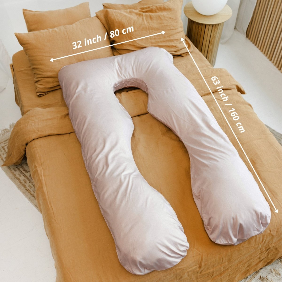 MINICAMP U-Shaped Maternity Pillow with Natural Sateen Cotton Cover in Shell Pink | Kapok & Latex Blend or PES Filling – Body Pillows U Shaped for children, available at Learning Bugs UK