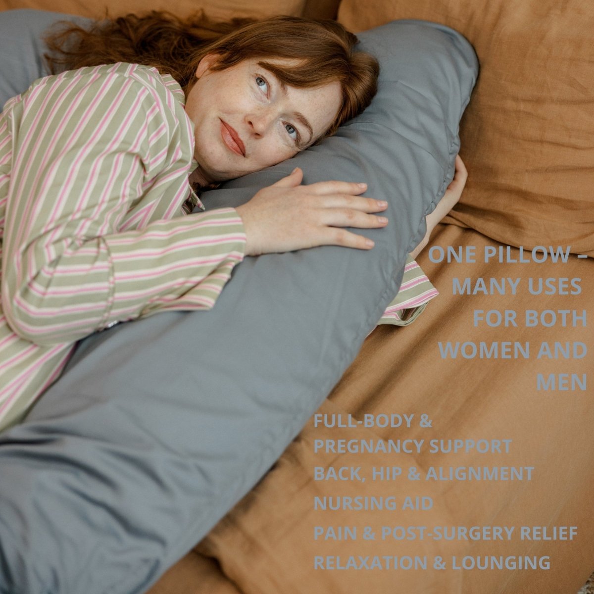 MINICAMP U-Shaped Pregnancy Pillow with Natural Sateen Cotton Cover in Stone Grey | Kapok & Latex Blend or PES Filling – Body Pillows U Shaped for children, available at Learning Bugs UK